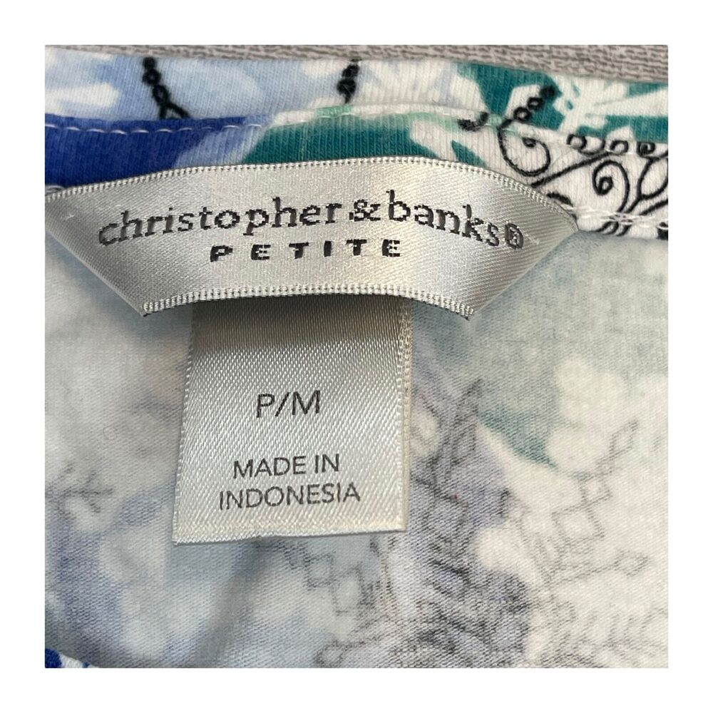 Christopher & Banks Shirt Women Medium Petite Multicolor Snowflake Print Stretch - Picture 3 of 9